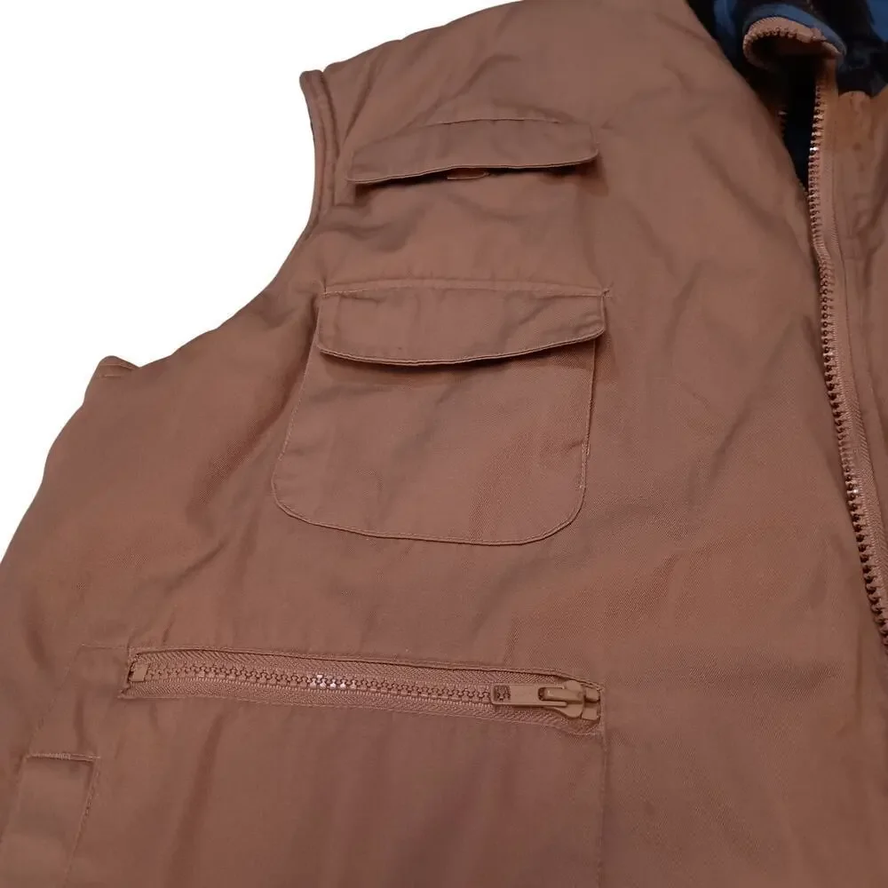 Branded Lion Big Man Reversible Outdoor Work Vest Khaki Blue Buffalo Plaid 2XB